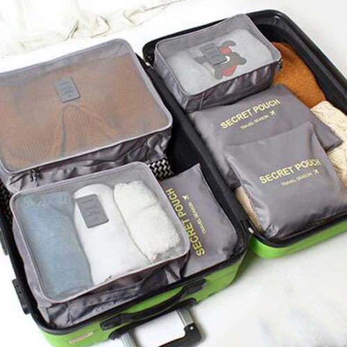 Six-Piece Mesh Travel Organizer Cube Set Gray color SKU reference