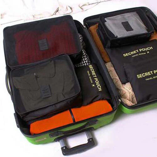 Six-Piece Mesh Travel Organizer Cube Set Shiny black color SKU reference