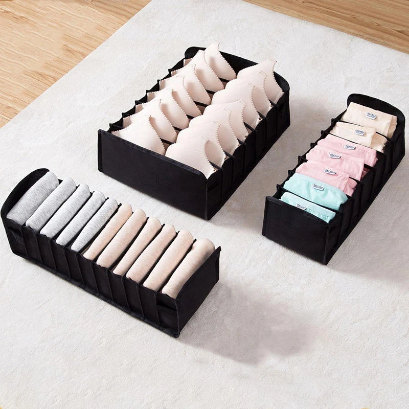 Nylon Drawer Organizer for Bras & Underwear Black set SKU overview reference