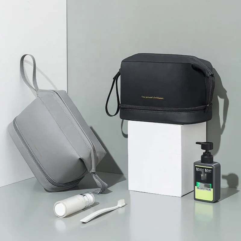 Men’s Double-Layer PU Toiletry Organizer product reference image