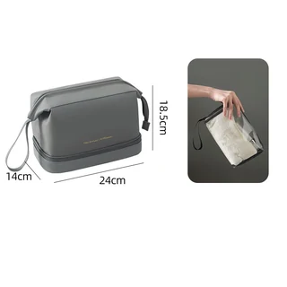 Men’s Double-Layer PU Toiletry Organizer Dark Gray color SKU reference