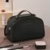 PU Leather Cosmetic Bag with Double Zipper Black color SKU reference