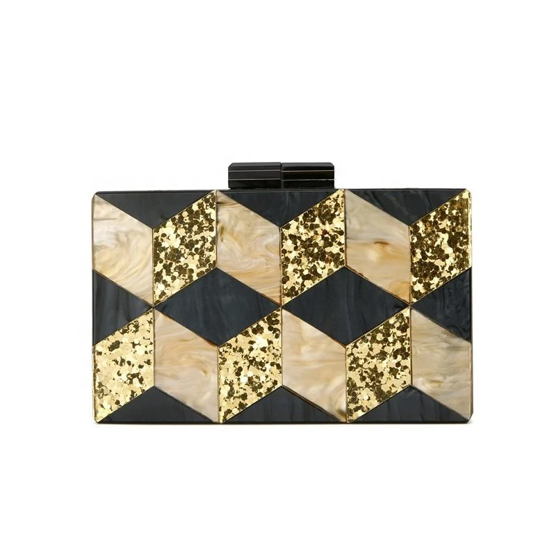 Geometric Acrylic Evening Clutch with Gold-Tone Chain product reference image