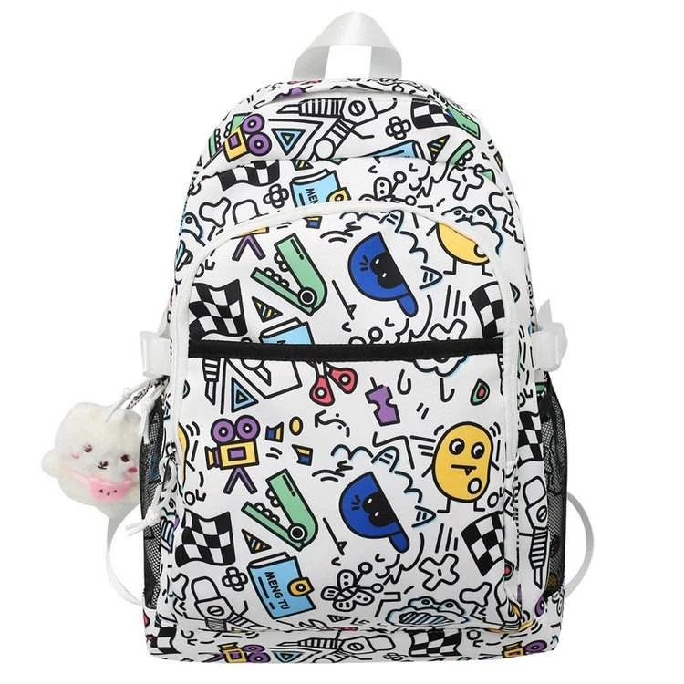 Cartoon Graffiti School Backpack with Bear Pendant Additional color (shade to confirm) color SKU reference