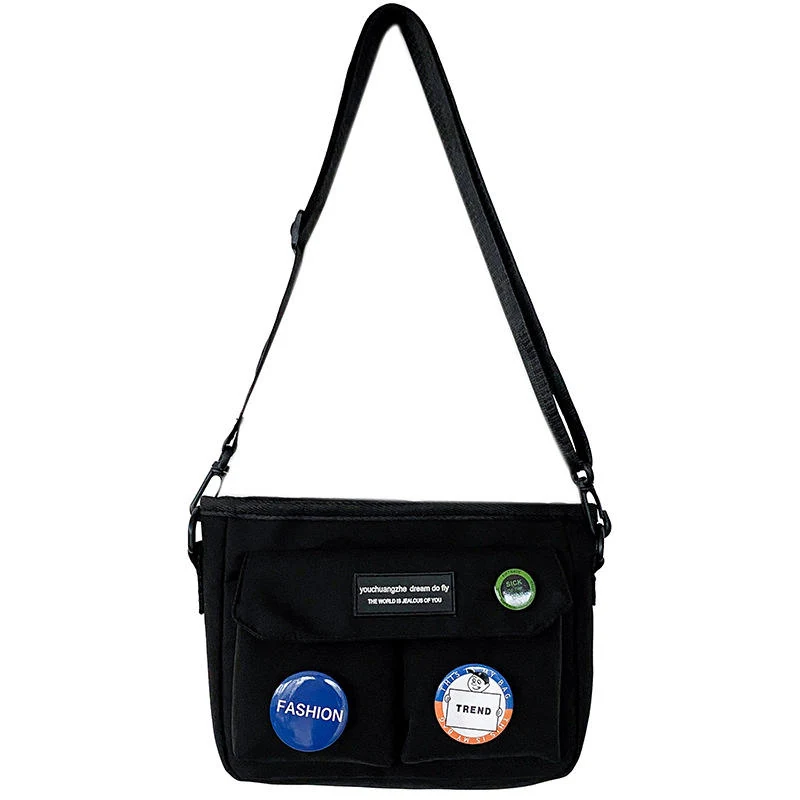 Mini Nylon Crossbody Bag with Cartoon Sticker Details Black color SKU reference