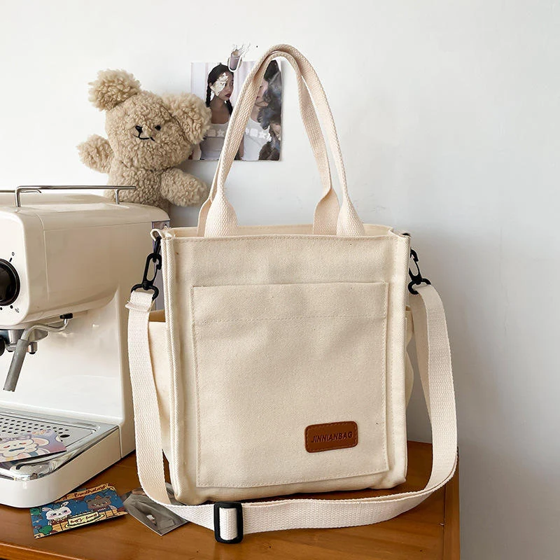 Canvas Utility Crossbody Bag with Two Side Pockets White color SKU reference