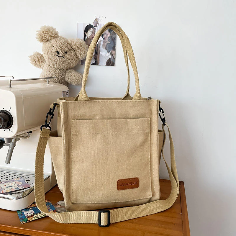 Canvas Utility Crossbody Bag with Two Side Pockets Khaki color SKU reference