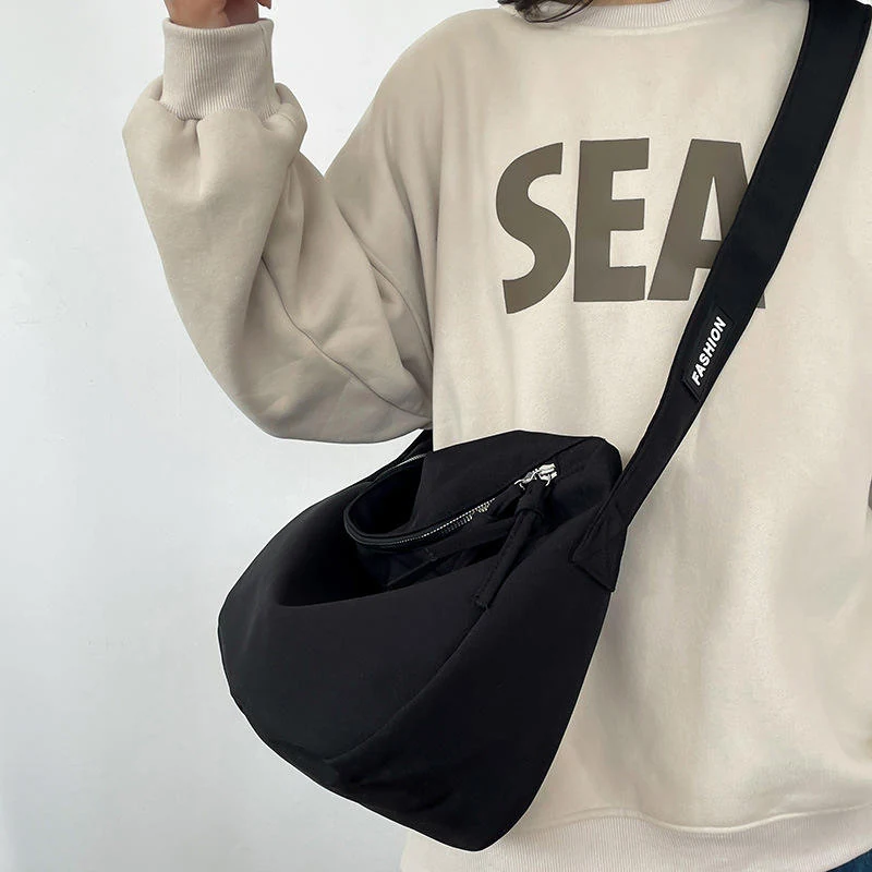 Nylon Work Tote & Crossbody Bag with Adjustable Strap Black color SKU reference