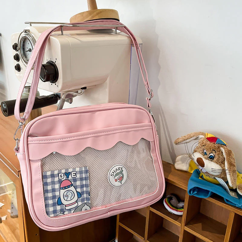 PU Crossbody Bag with Internal Pockets & Adjustable Strap Pink color SKU reference