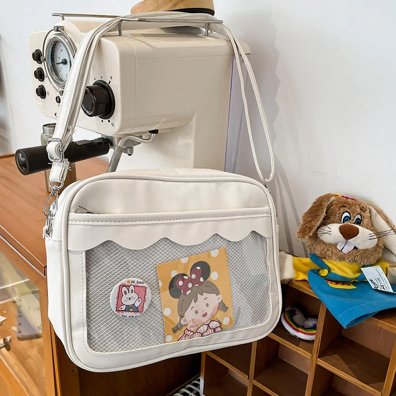 PU Crossbody Bag with Internal Pockets & Adjustable Strap White color SKU reference