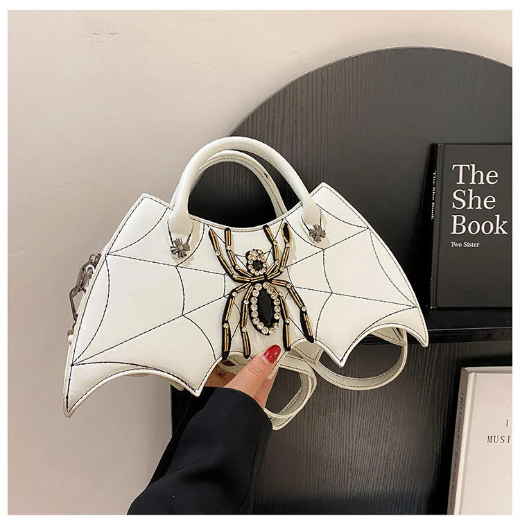 Spider-Embroidered PU Phone Crossbody Bag with Removable Strap White color SKU reference