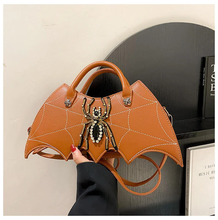 Spider-Embroidered PU Phone Crossbody Bag with Removable Strap Light brown color SKU reference