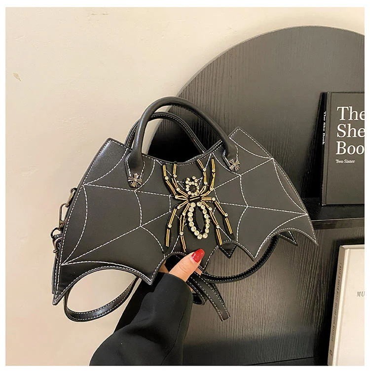 Spider-Embroidered PU Phone Crossbody Bag with Removable Strap Black color SKU reference