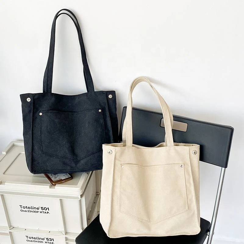 Vintage Canvas Tote Bag with External Pocket product reference image