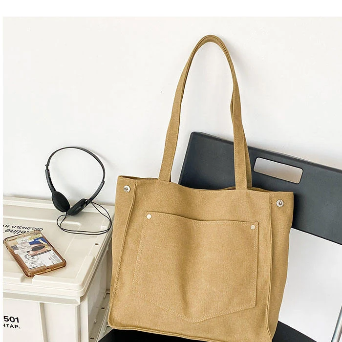 Vintage Canvas Tote Bag with External Pocket Khaki color SKU reference