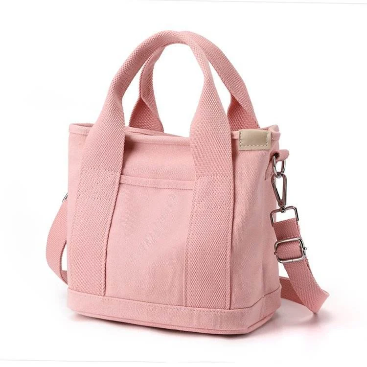 Multi-Layer Canvas Makeup Crossbody Bag with Detachable Strap Pink color SKU reference