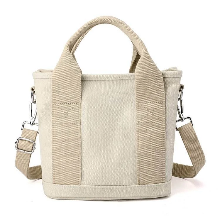 Multi-Layer Canvas Makeup Crossbody Bag with Detachable Strap White color SKU reference