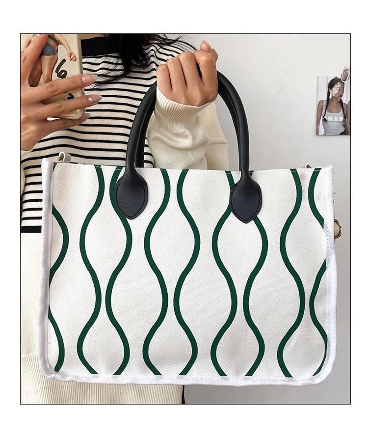 Vintage Canvas Tote Bag with Zip Closure & Removable Strap White color SKU reference
