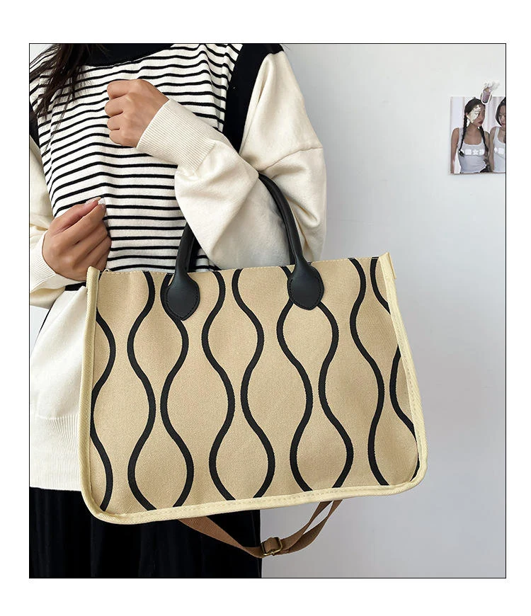 Vintage Canvas Tote Bag with Zip Closure & Removable Strap Khaki color SKU reference