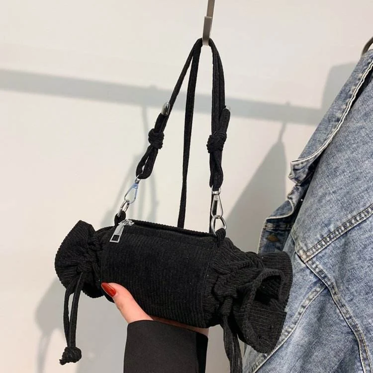 Candy-Shaped Corduroy Crossbody Bag with Detachable Strap product reference image