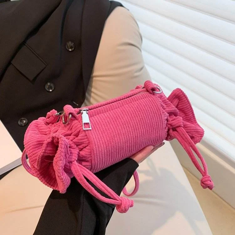 Candy-Shaped Corduroy Crossbody Bag with Detachable Strap Pink color SKU reference