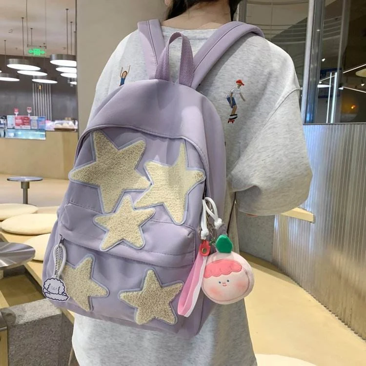 Star-Detail School Backpack with Pink Doll Pendant Purple color SKU reference