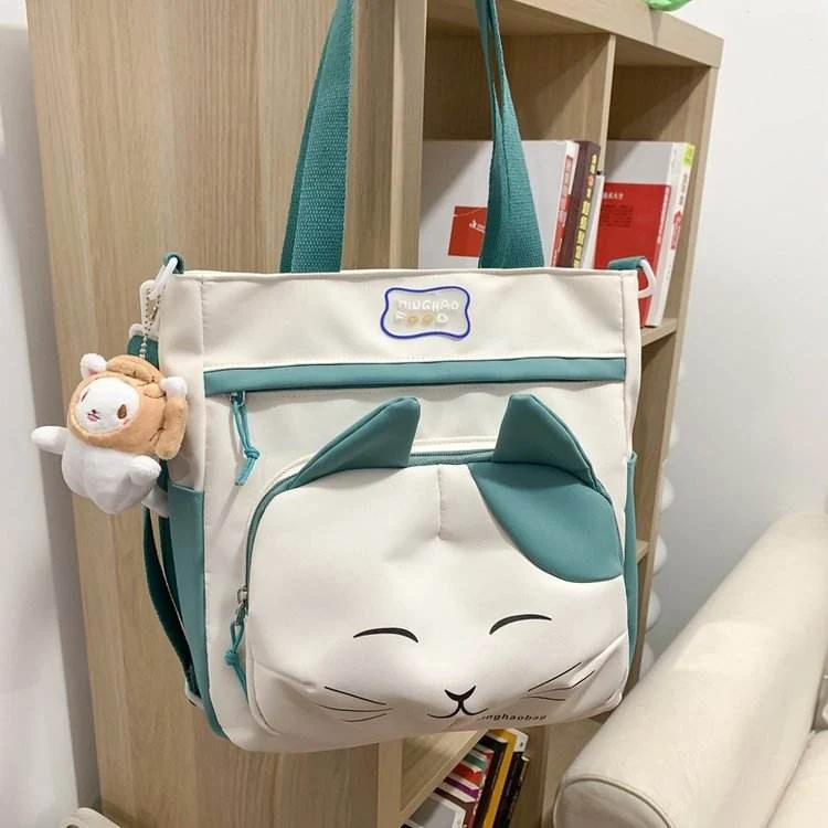 Cat-Pattern Crossbody Bag with Doll Pendant White color SKU reference