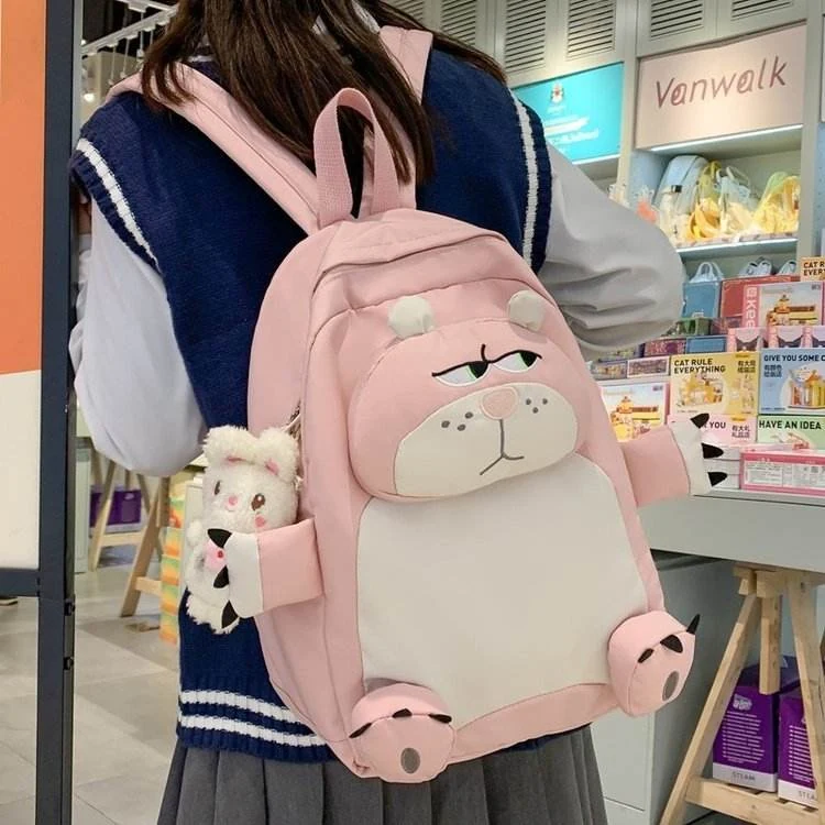 Nylon Backpack with Bear Doll & Bunny Details Pink color SKU reference