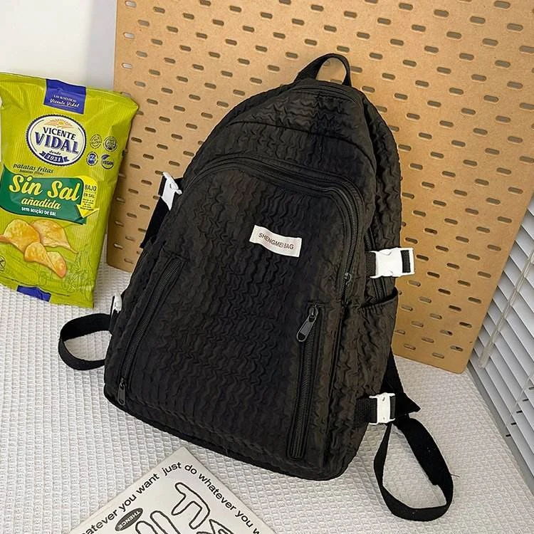 Nylon Bubble-Grid School Backpack with Bear Pendant Black color SKU reference