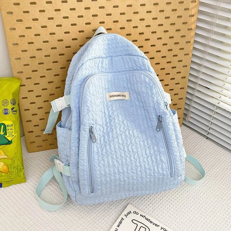 Nylon Bubble-Grid School Backpack with Bear Pendant Blue color SKU reference