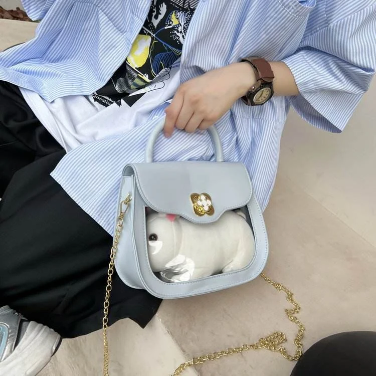 PU Mini Crossbody Bag with Clear Window & Bunny Pouch Blue color SKU reference