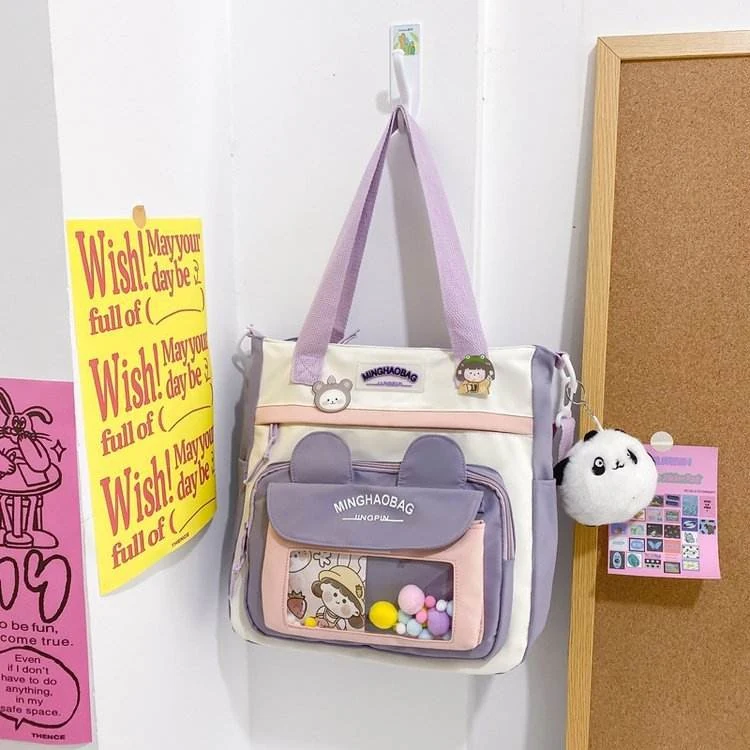 Character Shoulder Bag with Rabbit-Ear Pocket & Doll Pendant Purple color SKU reference