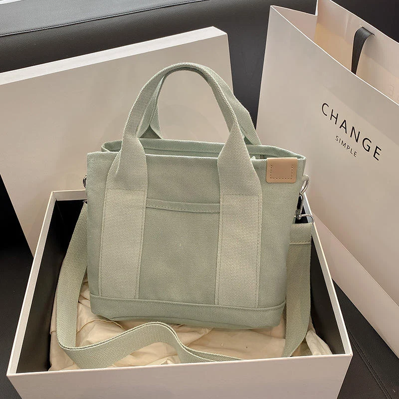Compact Canvas Crossbody Bag with Multi-Pocket Storage Light green color SKU reference