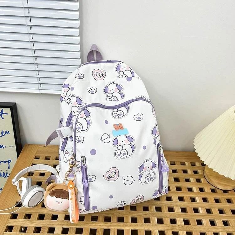 Cartoon Graffiti Multi-Pocket Backpack Purple color SKU reference