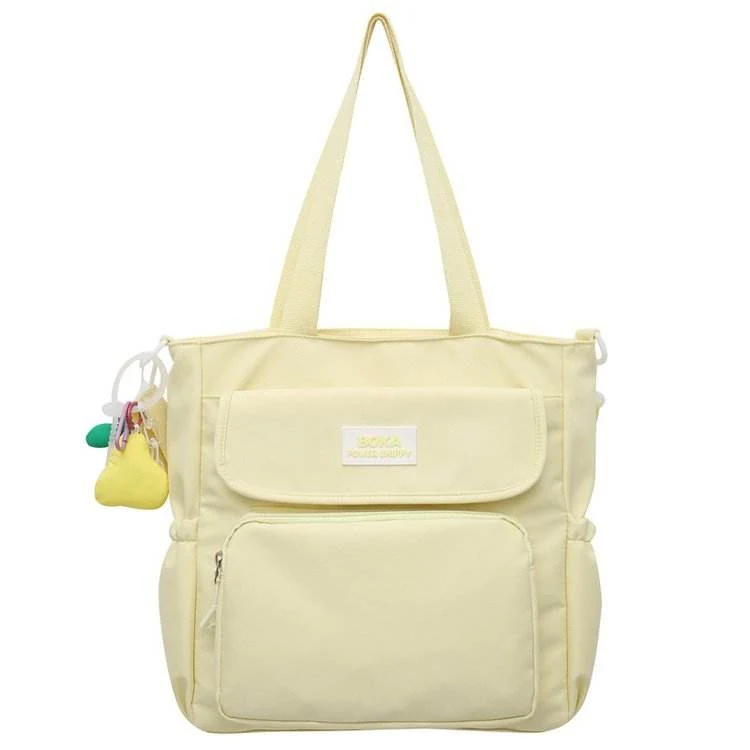 Nylon Multi-Pocket Shoulder Bag with Pear Pendant Yellow color SKU reference