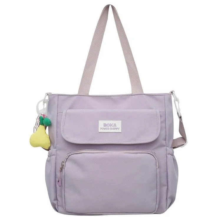 Nylon Multi-Pocket Shoulder Bag with Pear Pendant Purple color SKU reference