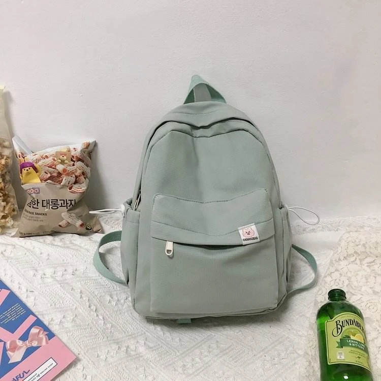 Nylon Drawstring Backpack with Bear Pendant & Back Pocket Green color SKU reference