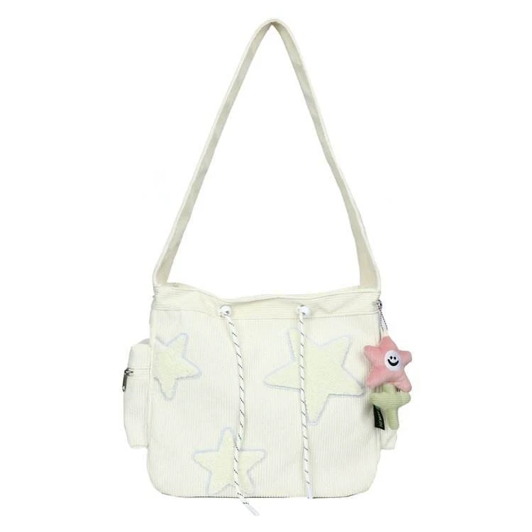 Star-Embroidered Tote Bag with Striped Surface White color SKU reference