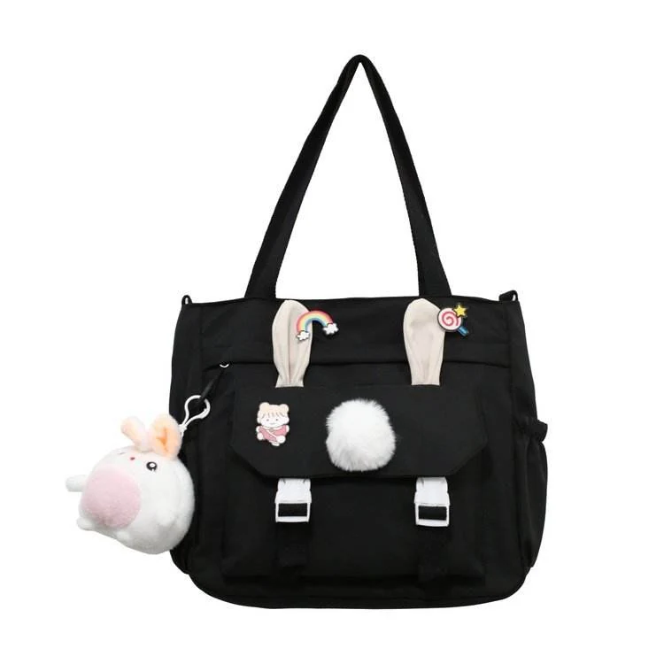 Rabbit-Ear Nylon Shoulder Bag with Rabbit Pendant product reference image