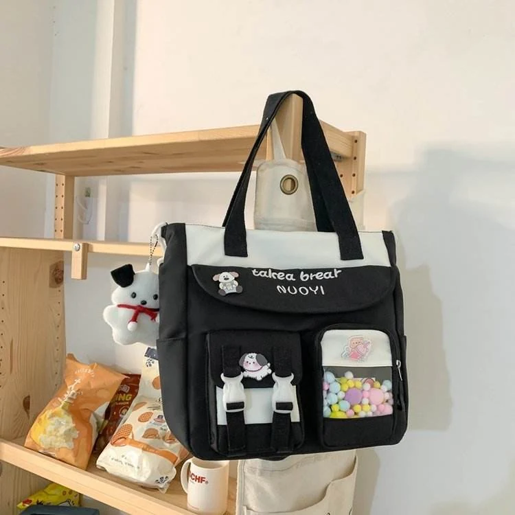 Nylon Multi-Pocket Shoulder Bag with Puppy Pendant product reference image