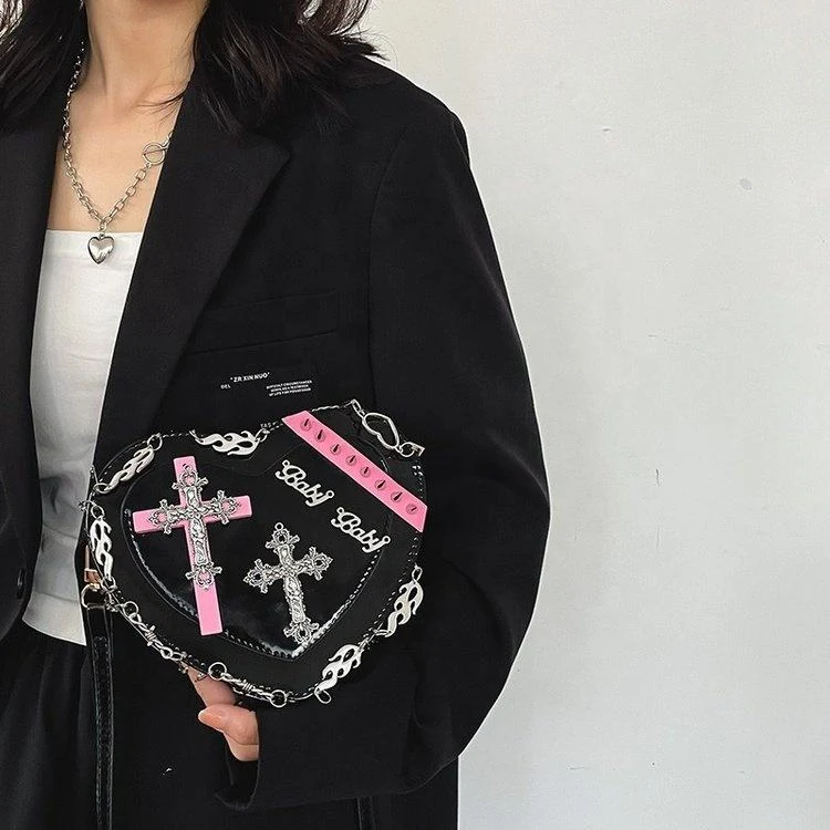 Heart-Shape PU Crossbody Bag with Metal Detail product reference image