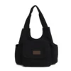 Multi-Pocket Canvas Square Tote with Rear Zipper Pocket Black color SKU reference