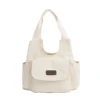 Multi-Pocket Canvas Square Tote with Rear Zipper Pocket White color SKU reference