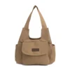 Multi-Pocket Canvas Square Tote with Rear Zipper Pocket Khaki color SKU reference
