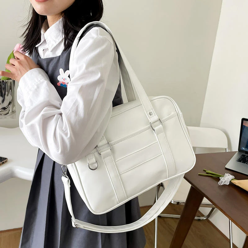 PU Shoulder Bag with Star Embroidery White color SKU reference