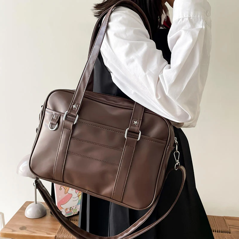 PU Shoulder Bag with Star Embroidery Brown color SKU reference
