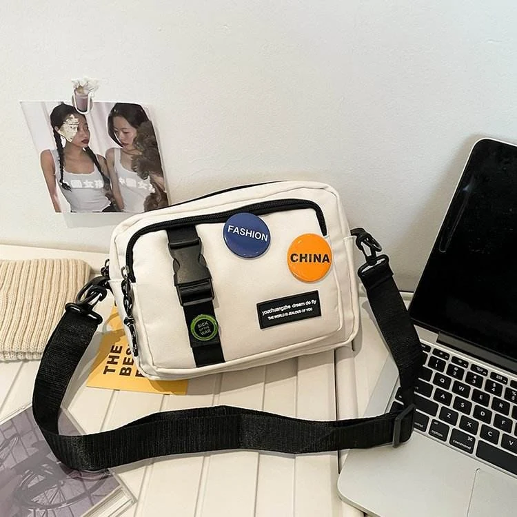 Compact Nylon Waist Bag with Layered Storage White color SKU reference
