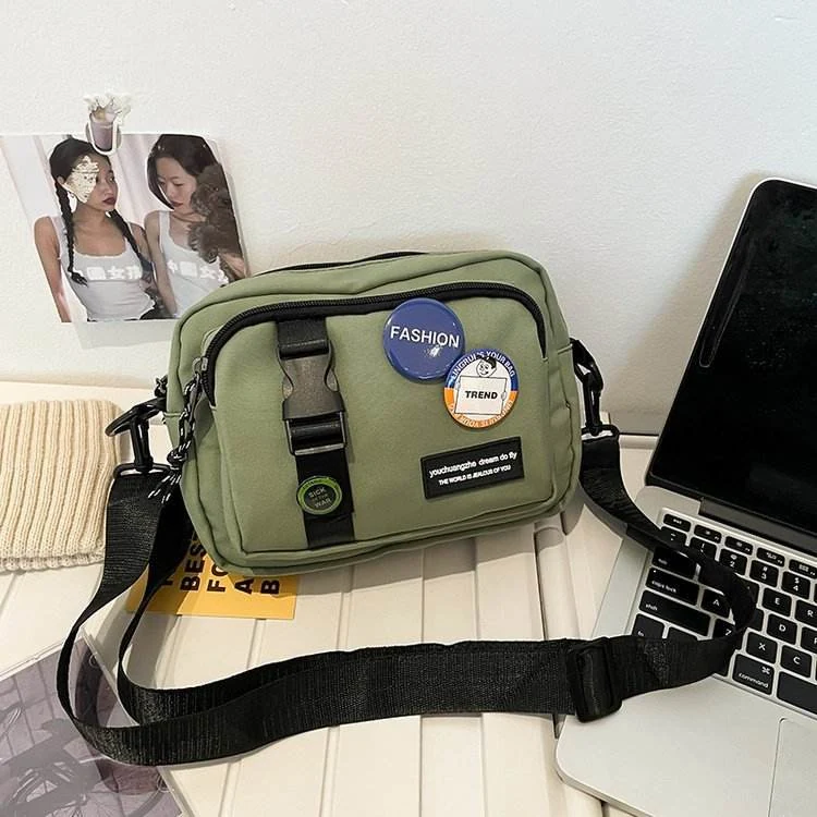 Compact Nylon Waist Bag with Layered Storage Green color SKU reference