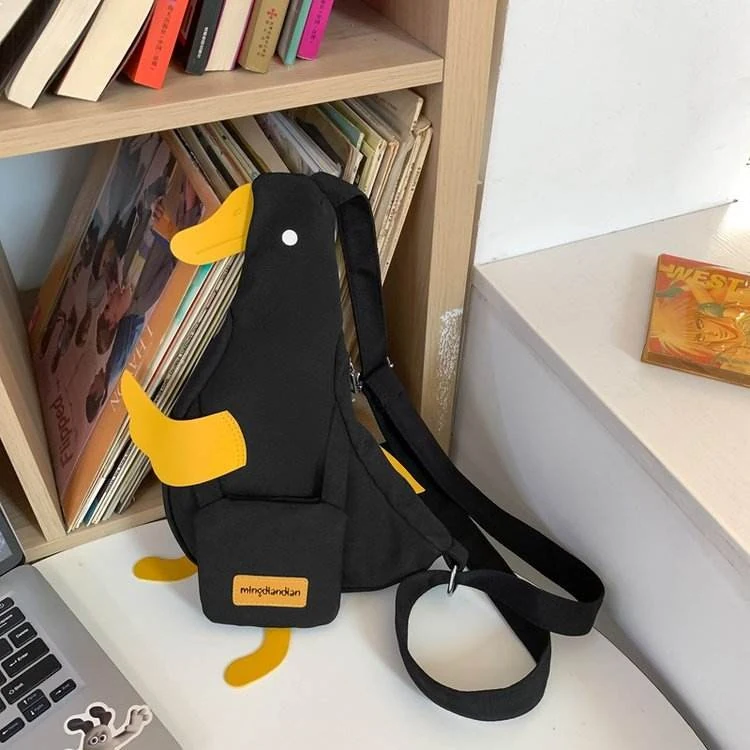 Duck-Shaped Nylon Crossbody Bag with Adjustable Strap Black color SKU reference