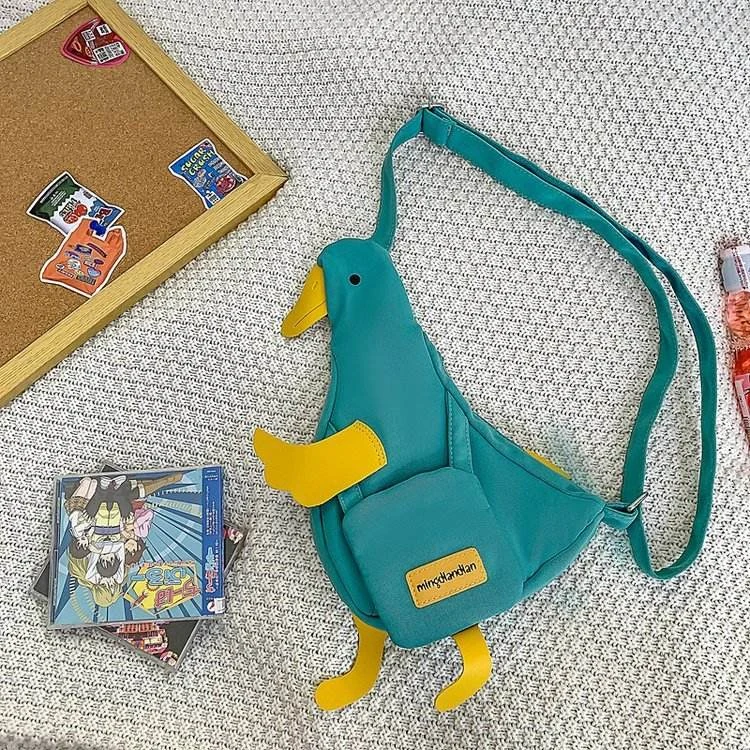Duck-Shaped Nylon Crossbody Bag with Adjustable Strap Green color SKU reference